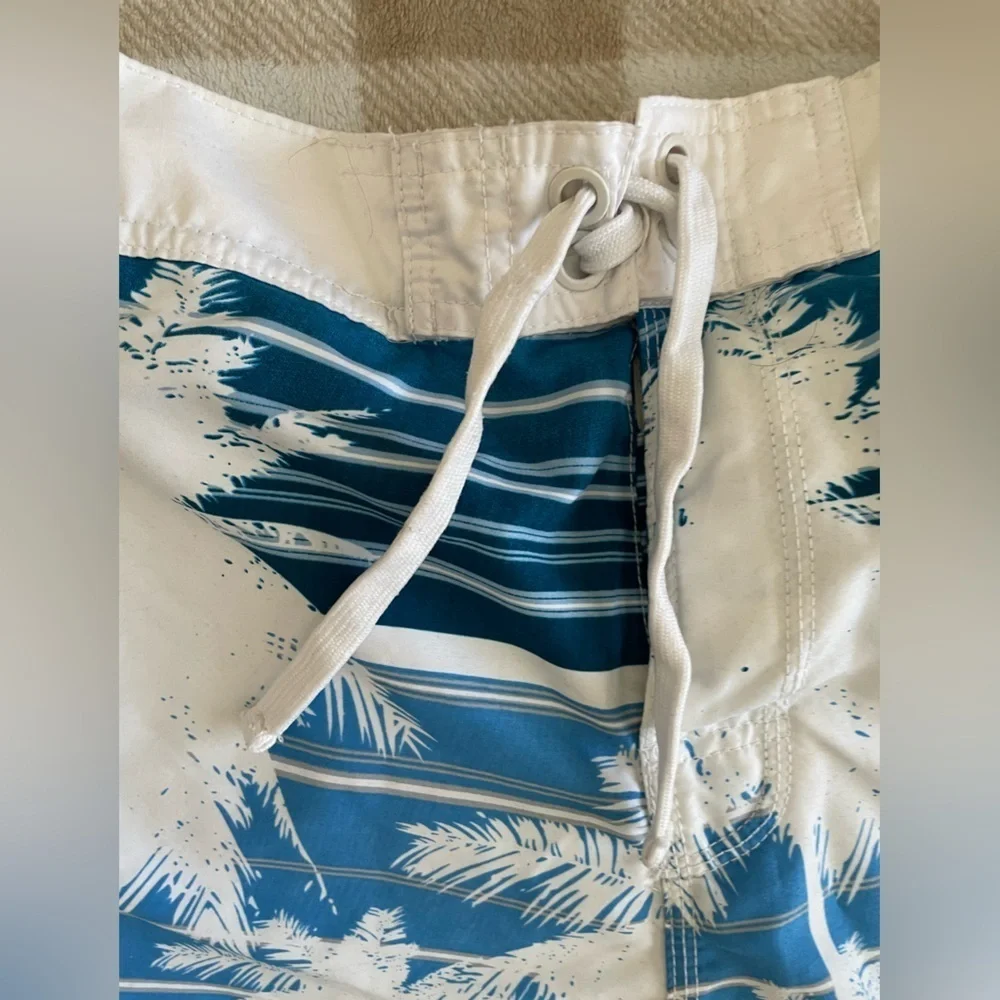 White Mesh Palm Tree Swim Shorts by U.S. Apparel